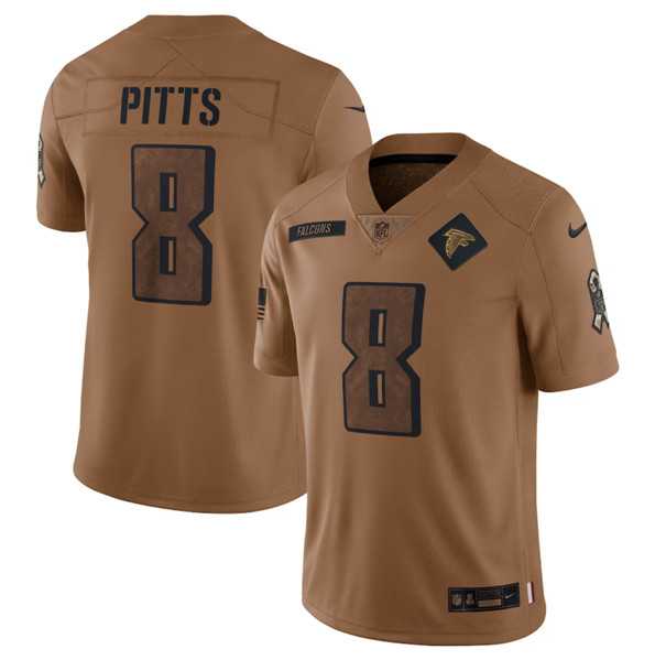 Men%27s Atlanta Falcons #8 Kyle Pitts 2023 Brown Salute To Setvice Limited Football Stitched Jersey Dyin